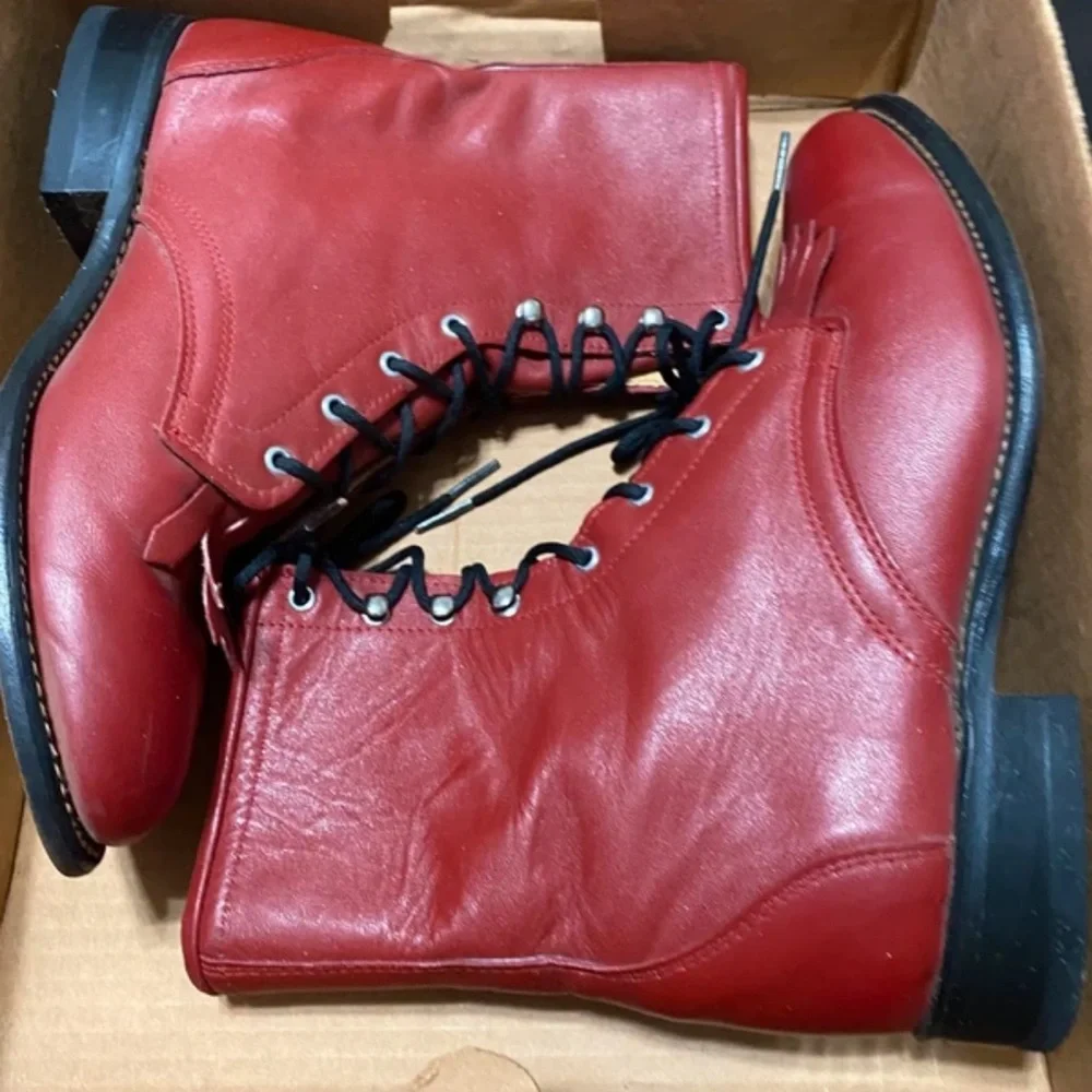 Laredo Red Lace-Up Fringe Combat Boots - Picture 2 of 2